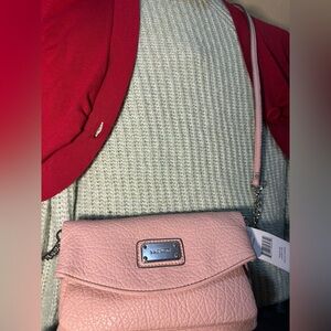 Nine West Tunnel Mini Crossbody Bag Pink Faux Leather New w/ Tag